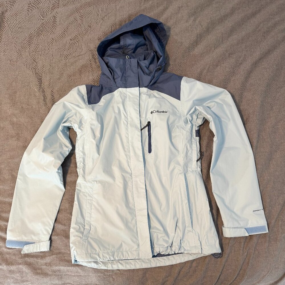 Columbia Women's XS Jacket Puddleton Style #1858201 Blue Rain Hood Packable